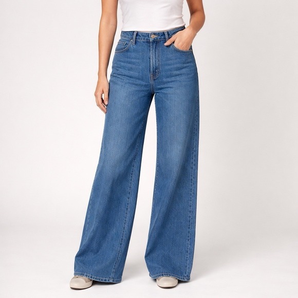 ANN MASHBURN Denim - Ann Mashburn Wide Leg Jeans High‎ Rise Blue Denim USA Made Womens 28
